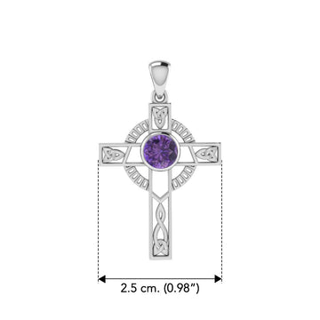 Modern Celtic Knot Cross Gem Silver Pendant TPD721 - Jewelry